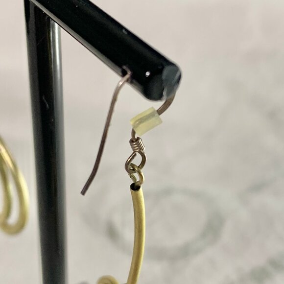 Handmade Modernist Brass Double Ring Bar Drop Dangle Earrings - Picture 4 of 5